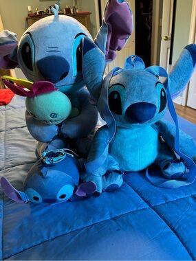 Disney Blue Stitch Plush Backpack with Character Friends